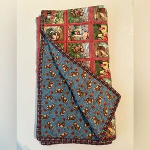 Small Teddy Bear baby quilt blanket 2 sides red and blue vintage